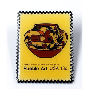 VTG American Folk Art Pueblo Pottery Acoma Pot USPS USA 13 Cent Stamp Enamel Pin